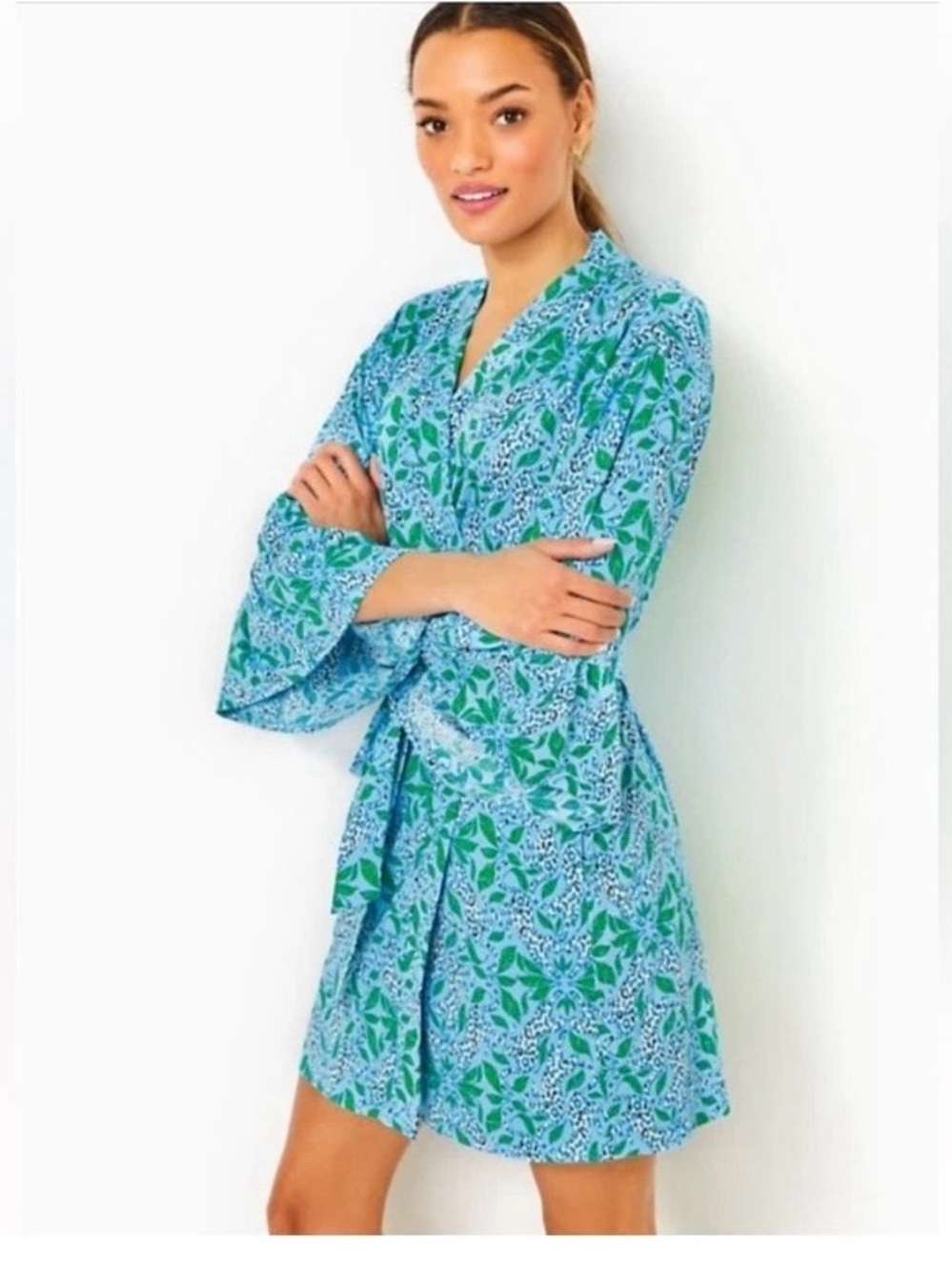 LILLY PULITZER, Sherona Knit Robe Bon Bon Blue Leapin Leopards, NWT